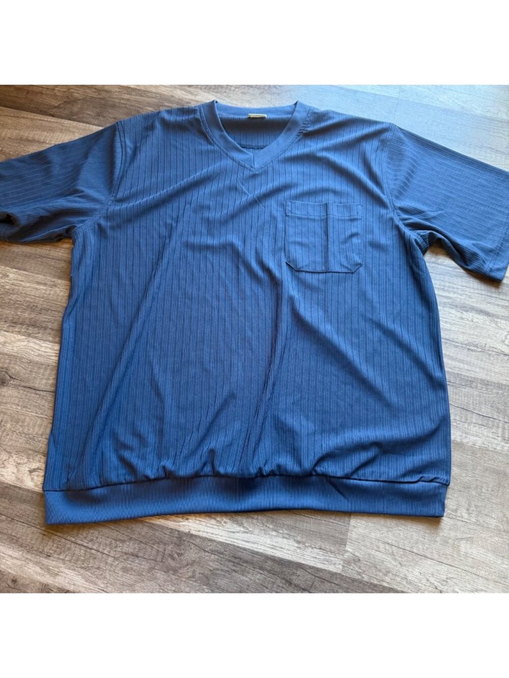 Haband Mens Blue V-Neck Short Sleeve Shirt With Pocket Size L 100% Polyester